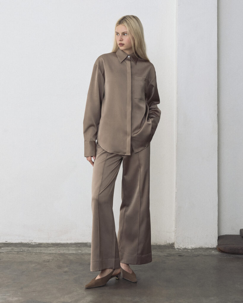 Dark Brown Tiana Satin Shirt