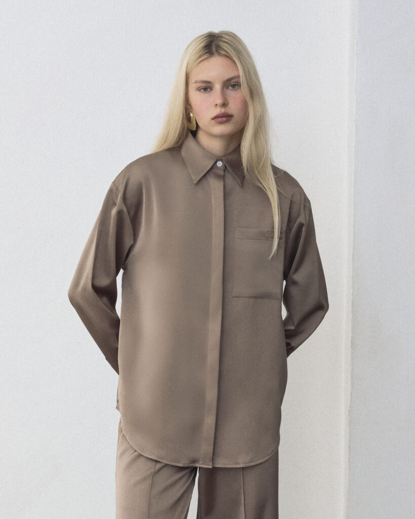 Dark Brown Tiana Satin Shirt
